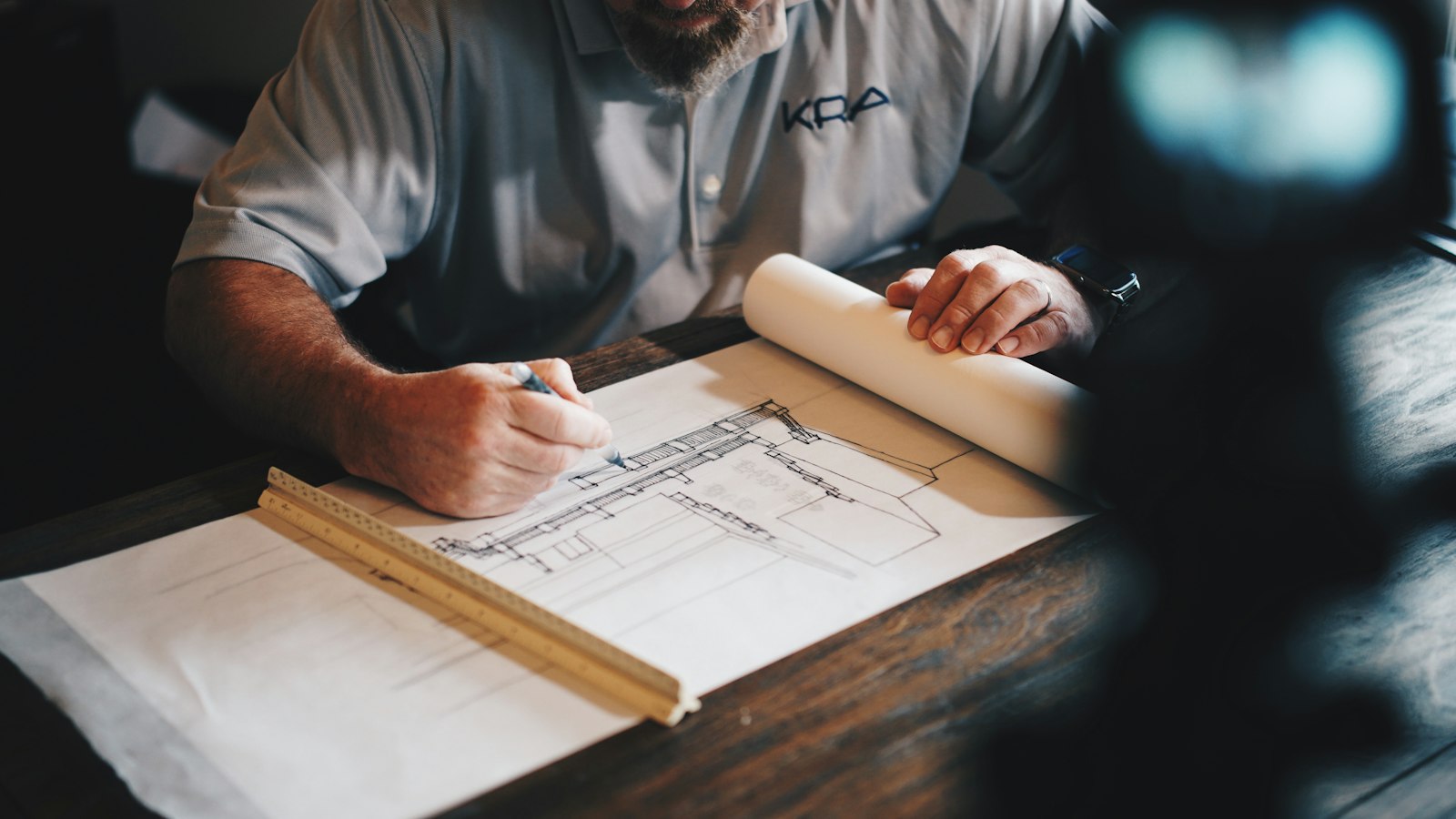 Technical drawings under work light