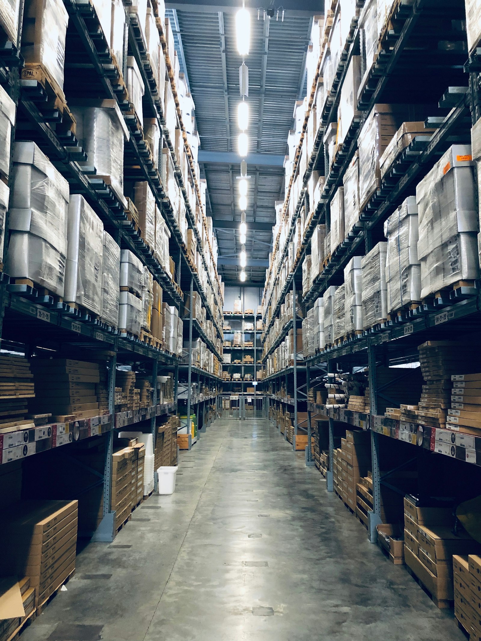 Warehouse racking stocked with materials